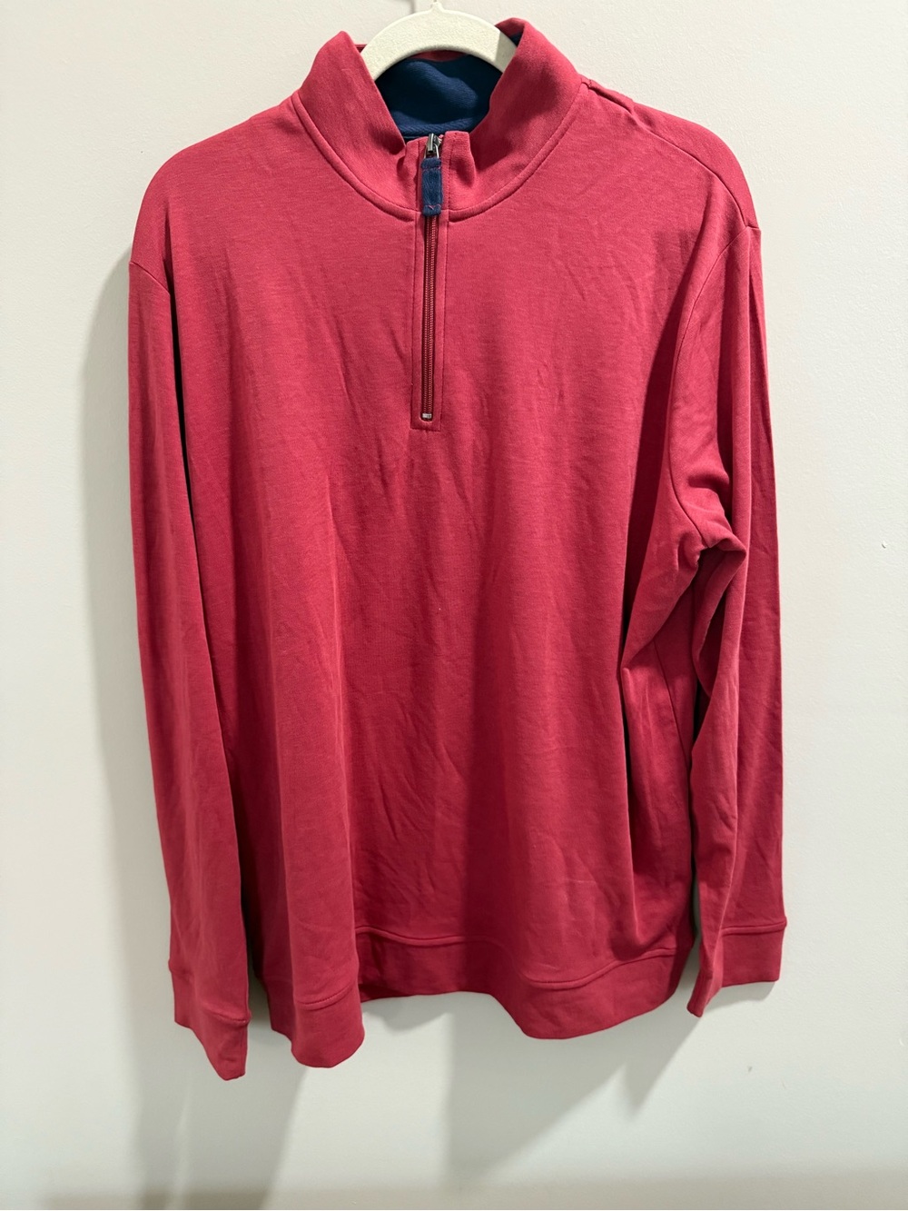 Norm Thompson Coral and Navy Half-Zip Pullover